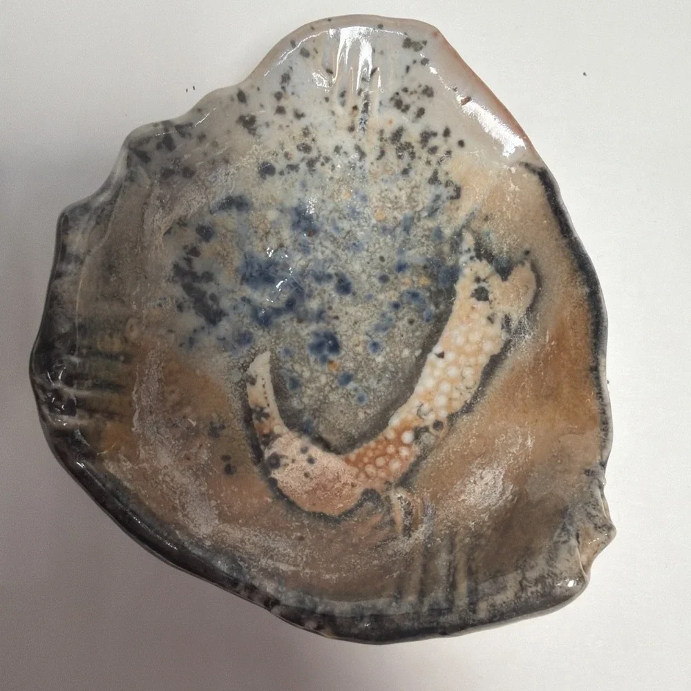 Vintage Studio Pottery Shell Dishes Signed M Oyster Form Pair 4.5